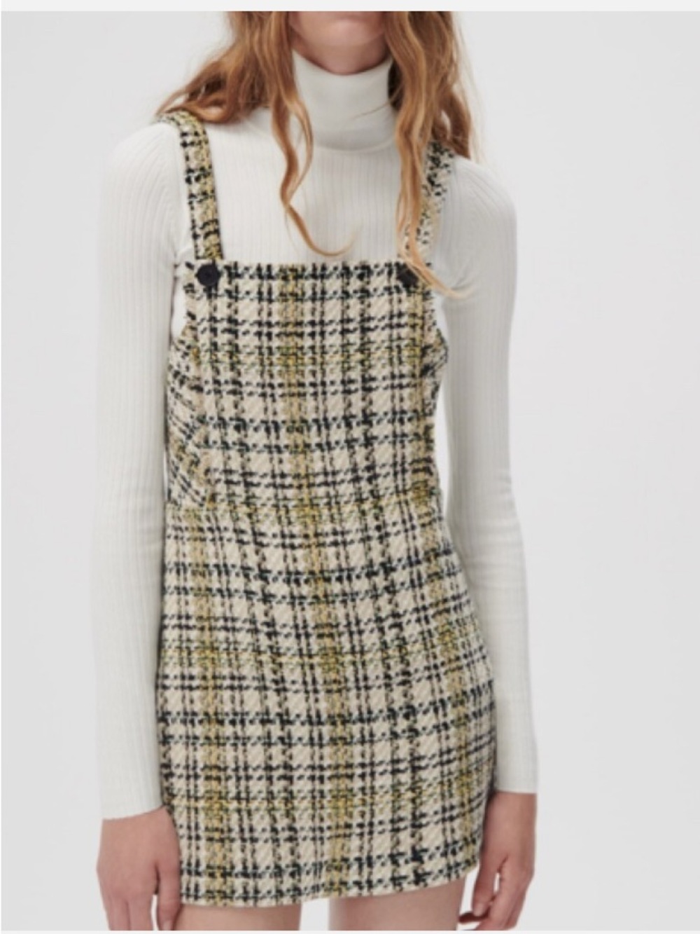 Zara Tweed Plaid Pinafore Mini Dress Cross Back Size M
